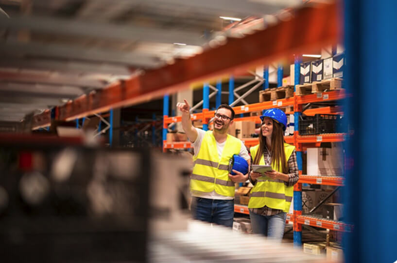 Warehouse workers in a distribution centre
