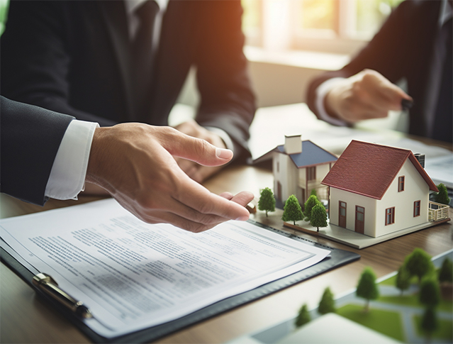 Property finance documents with a model house