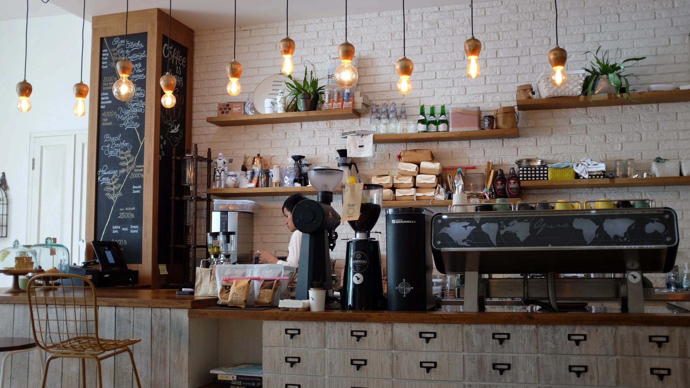 Cafe fit-out with coffee machine and counter