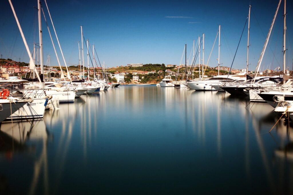 Boats moored in a marina for marine finance
