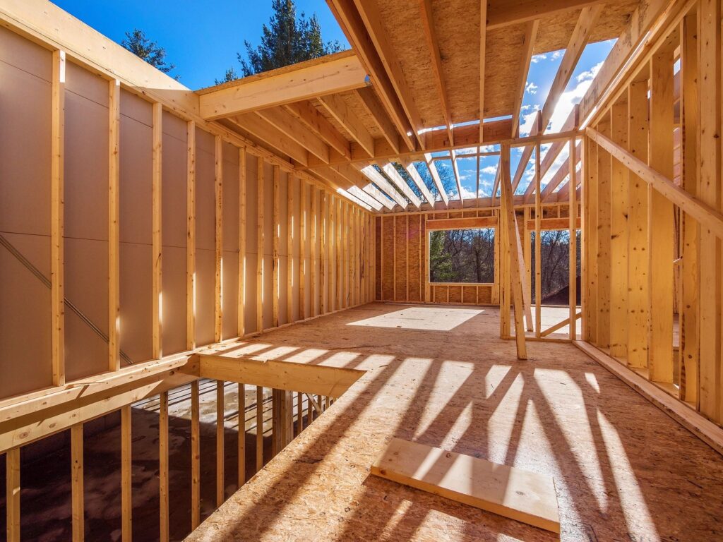 House frame under construction for construction loans