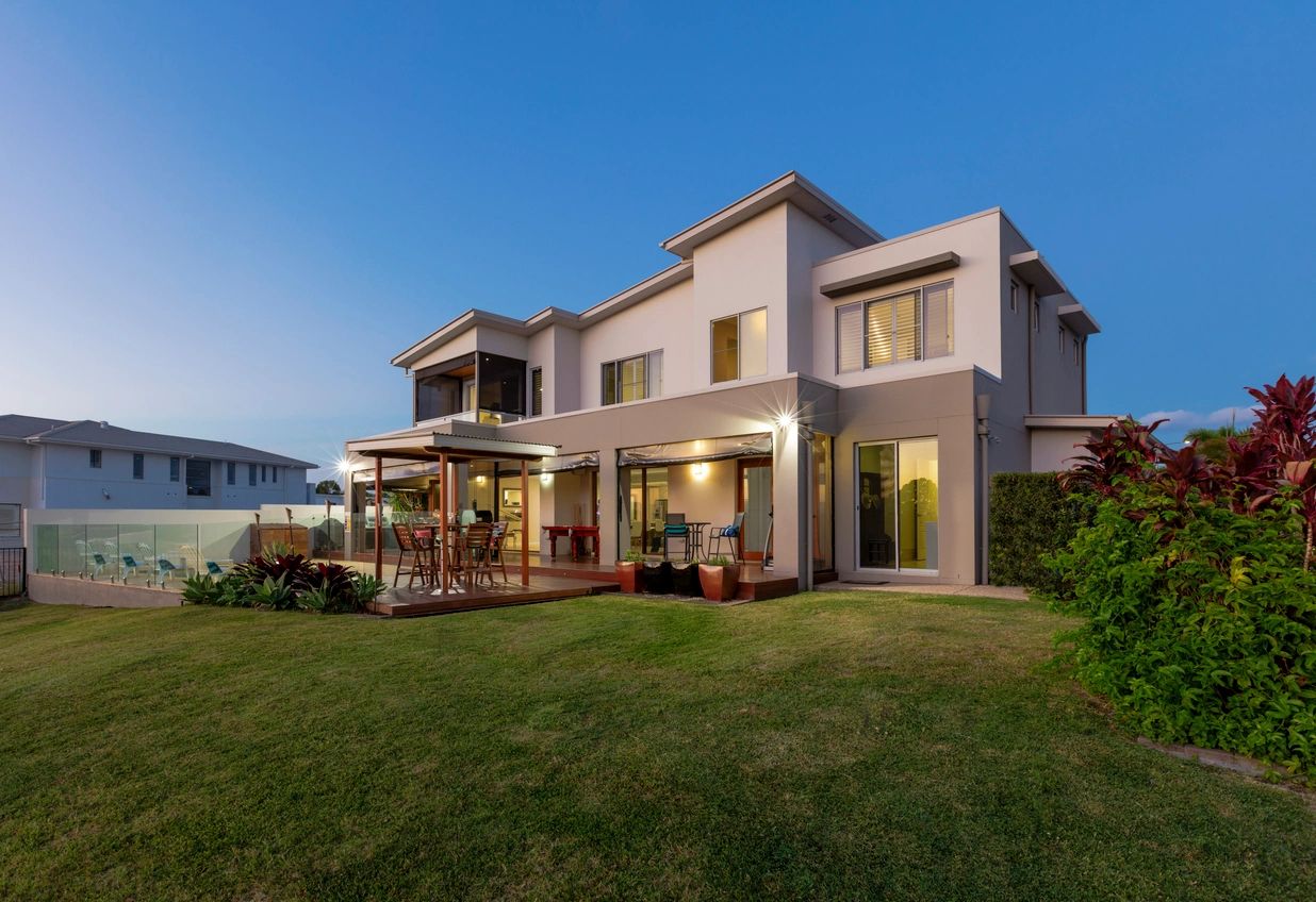 Modern family home at dusk